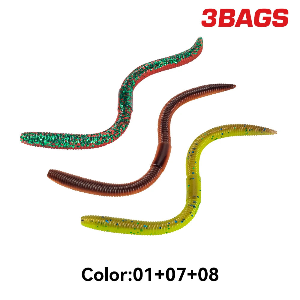 Kingdom 3Bags Earthworm Soft Lure Sinking 1.8g 96mm 2.8g 120mm Artificial Fishing Lures Bass Flatfish Worms Fishing Soft Baits