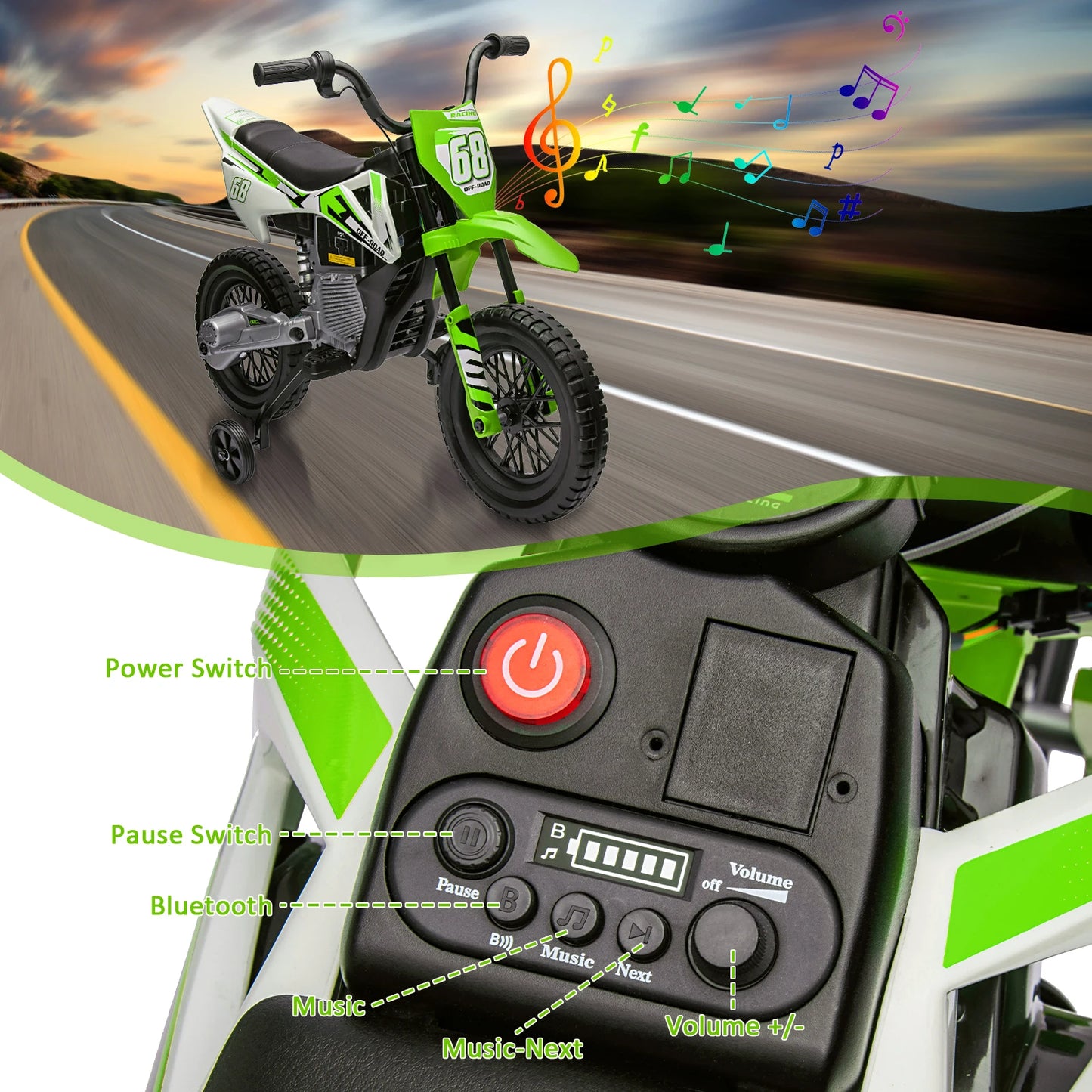 HiMISS 12V Kids Electric Dirt Bike With Twist Grip Throttle