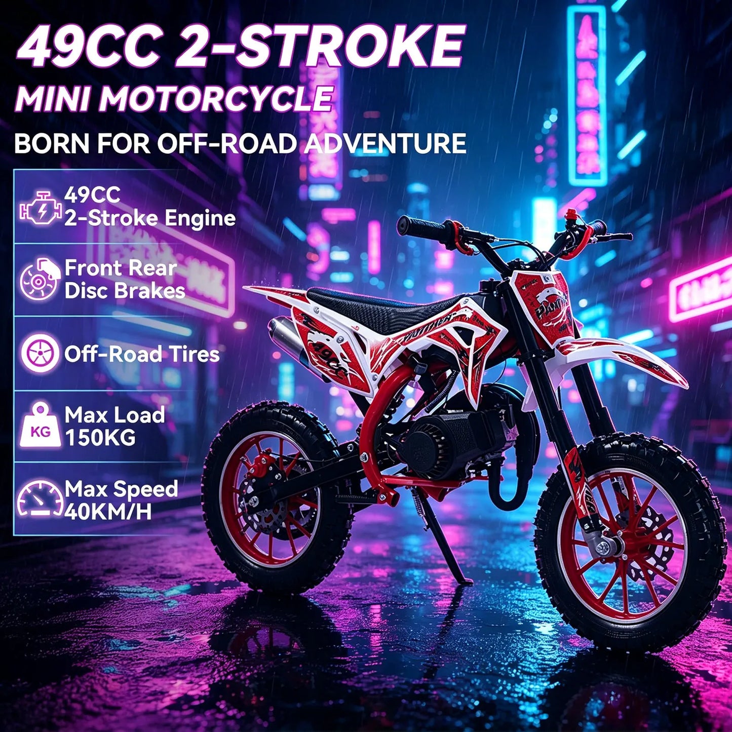 49cc 2 Stroke Kids Dirt Bike Gas Powered Off Road Mini Motorcycle Disc Brakes