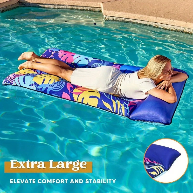 JOYIN Fabric Covered Pool Inflatable Floats Raft  Mat Lounger Floaties for Adults Summer Water Party Headrest