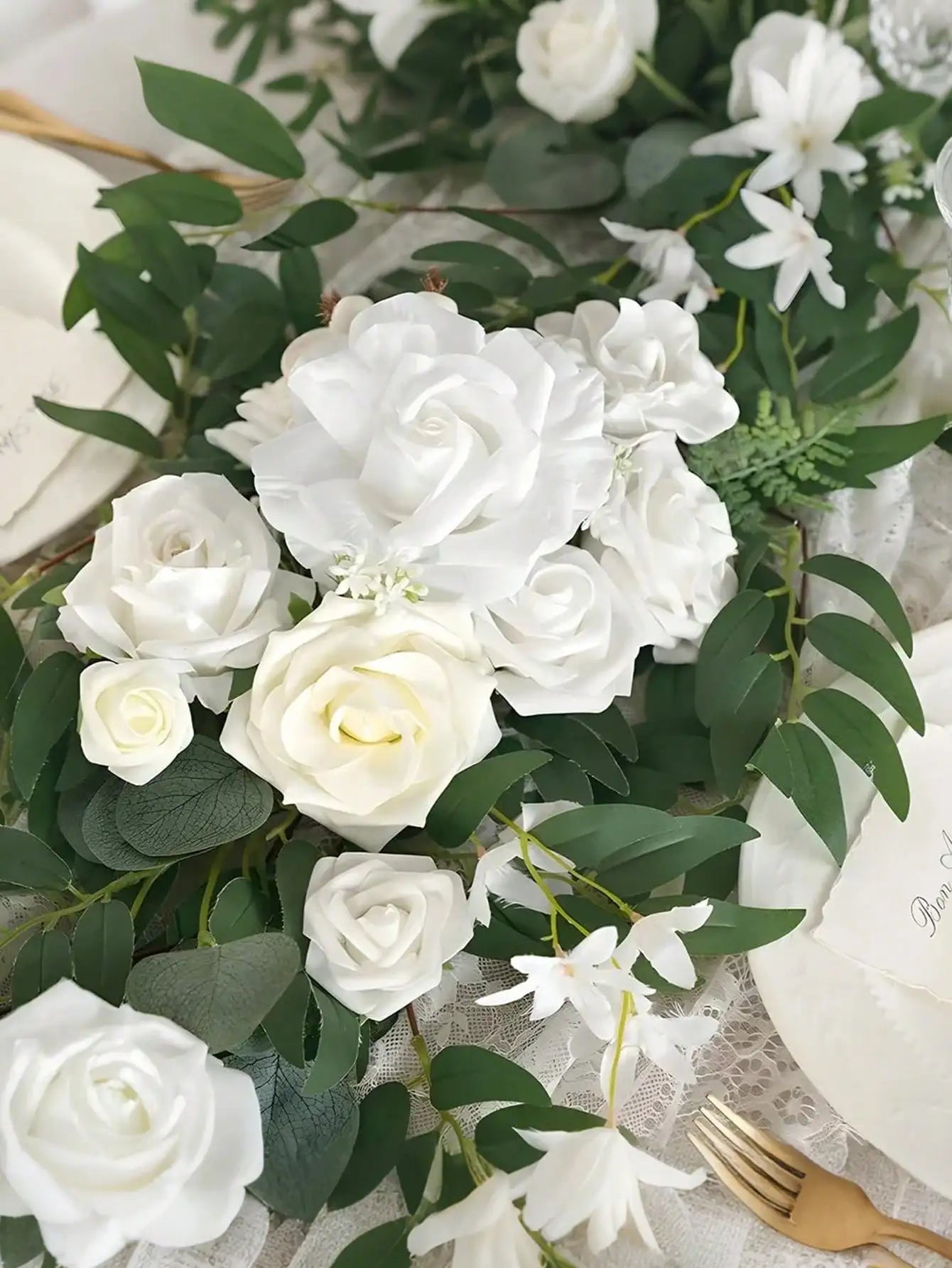 Eucalyptus Garland Elegant Romantic 6FT Artificial White Flowers Greenery Floral Vine Garland For Wedding Arch Table Decor Centerpieces Bridal Shower Party Supplies Housewarming Gift Christmas Decor