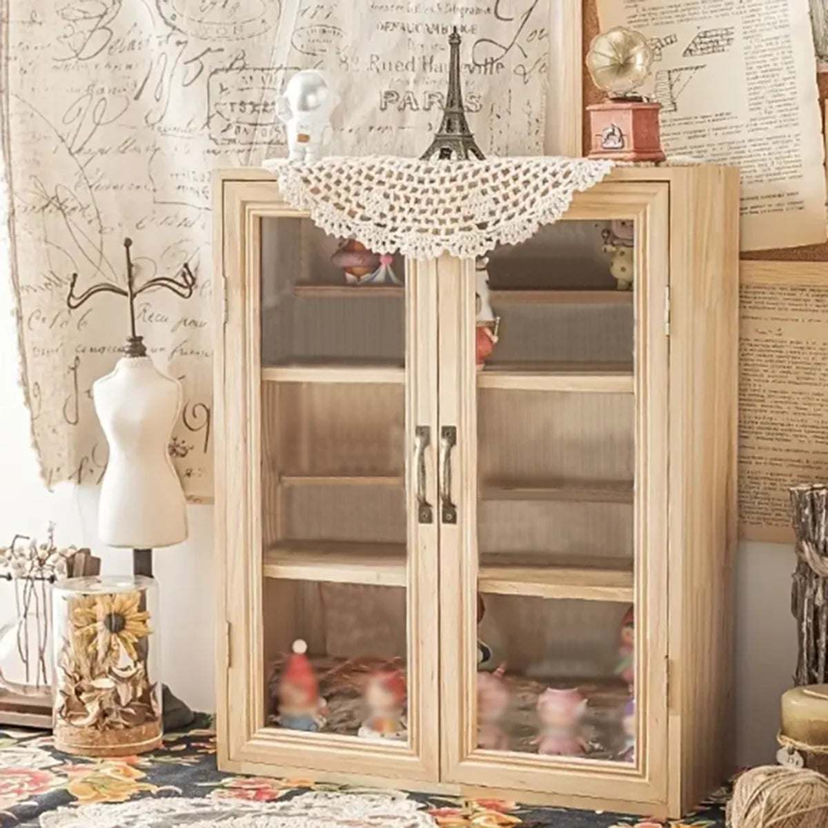 Solid Wood Blind Box Display Stand 6 Layer Cabinet With Acrylic Door