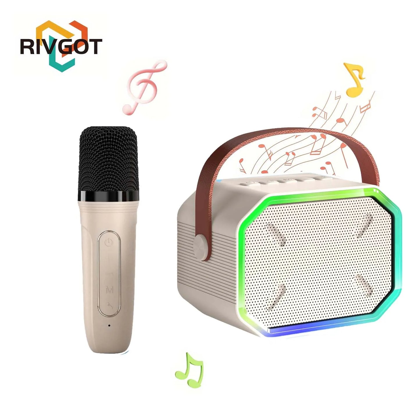 RIVGOTC Mini Karaoke Machine for Kids Portable Bluetooth Wireless Microphones