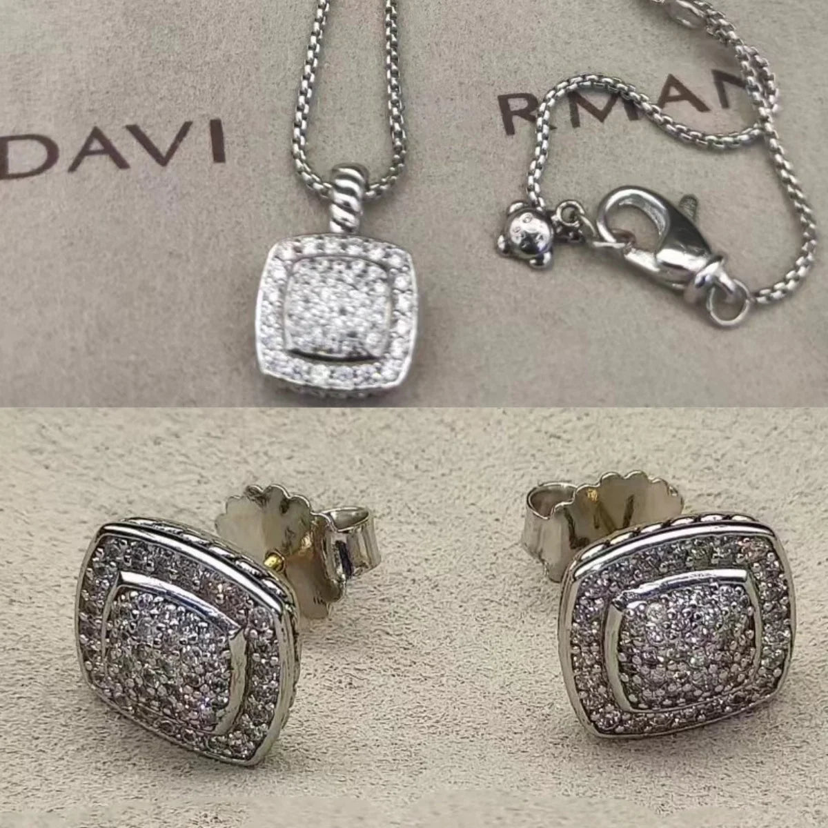 Sterling Silver Zircon Necklace And Earrings Set For Unisex