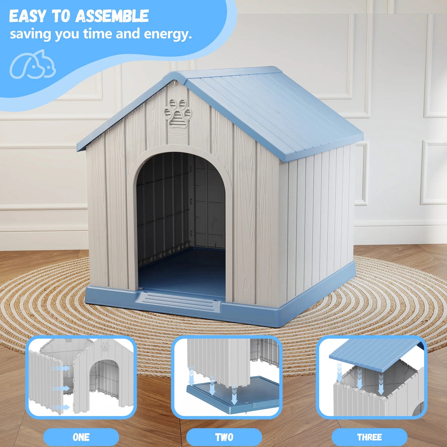 Weatherproof Plastic Dog House Indoor Outdoor Pet Shelter