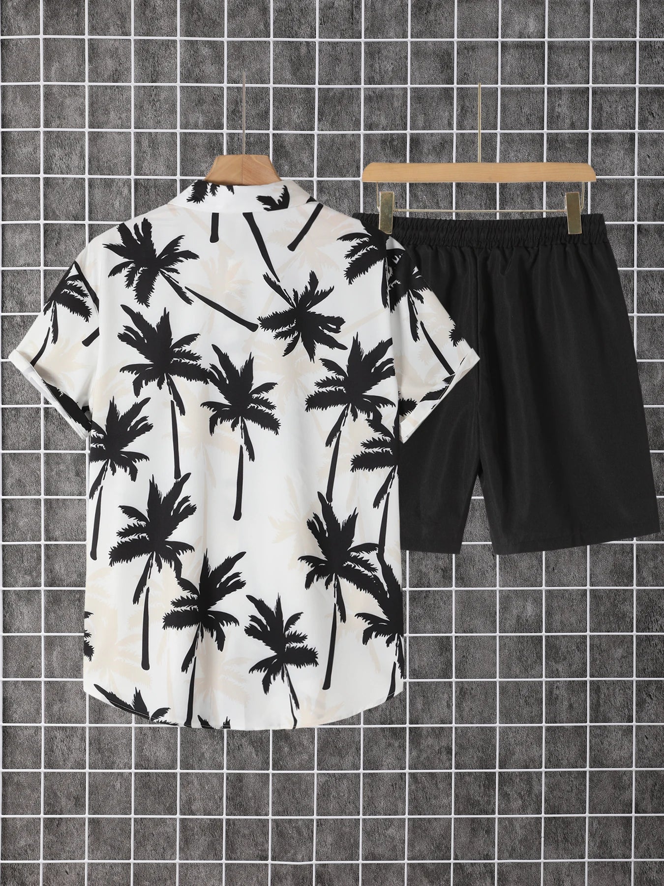 Men's Short Sleeve Button Down Shirt With Lapel Pattern Set