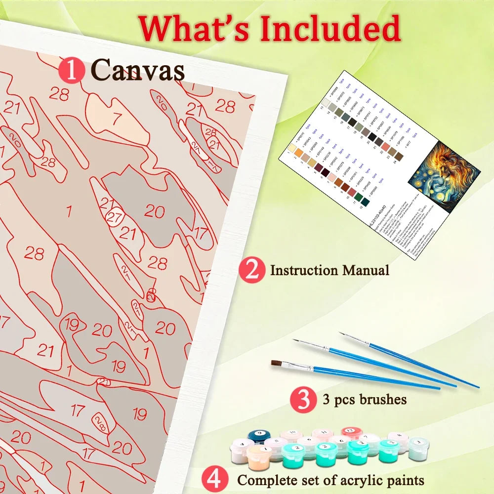 Van Gogh Style Paint By Numbers For Adult Animal Lion Diy Art Craft Kit HandPainted On Canvas Valentines Gift Home Decor