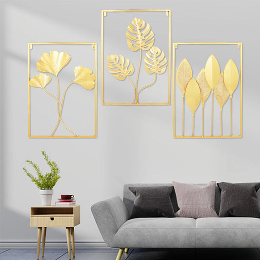 Three Piece Leaf Wall Art Set Modern 3D Iron Panels