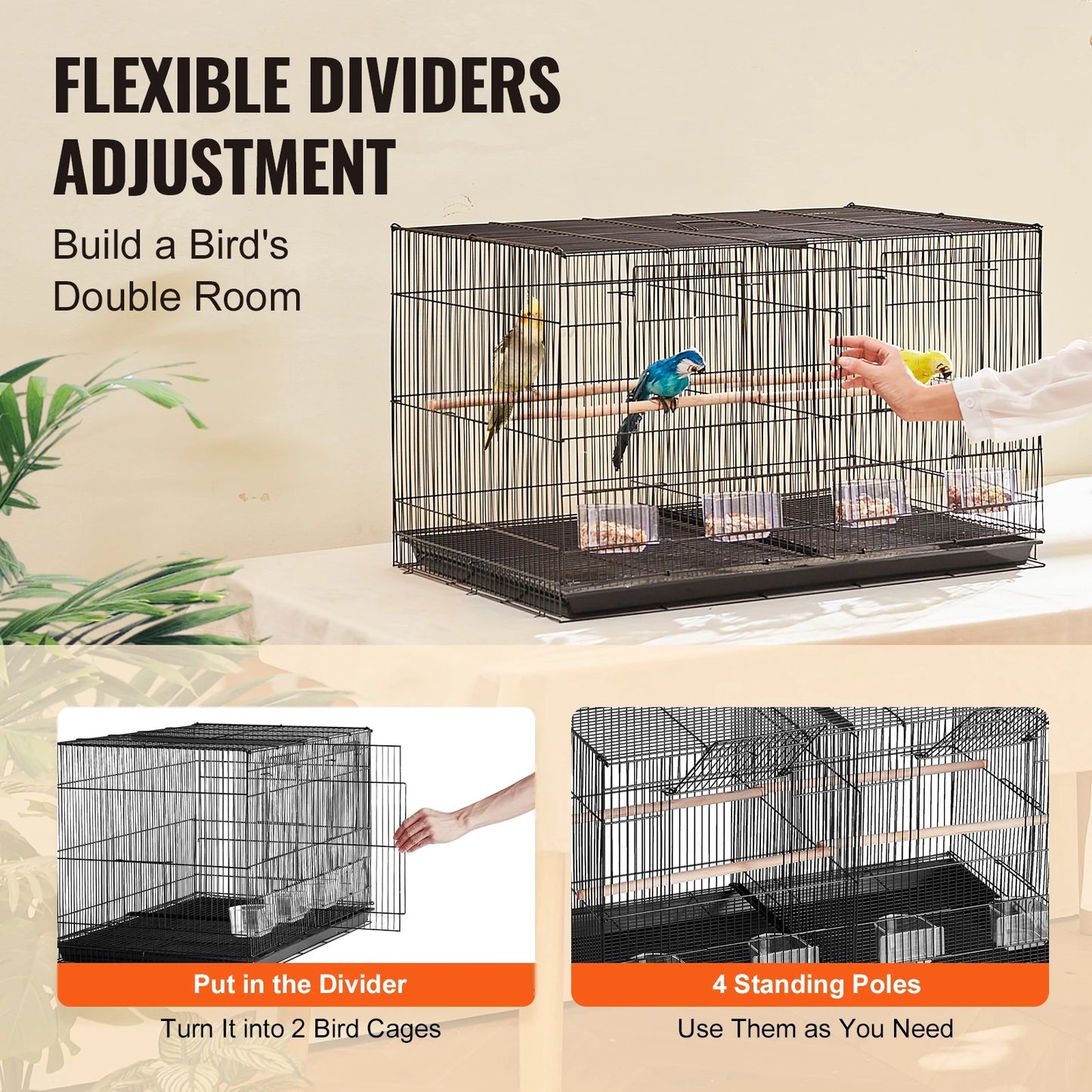 SucceBuy Bird Cage Stackable Divider Travel Cage With Handle Perch