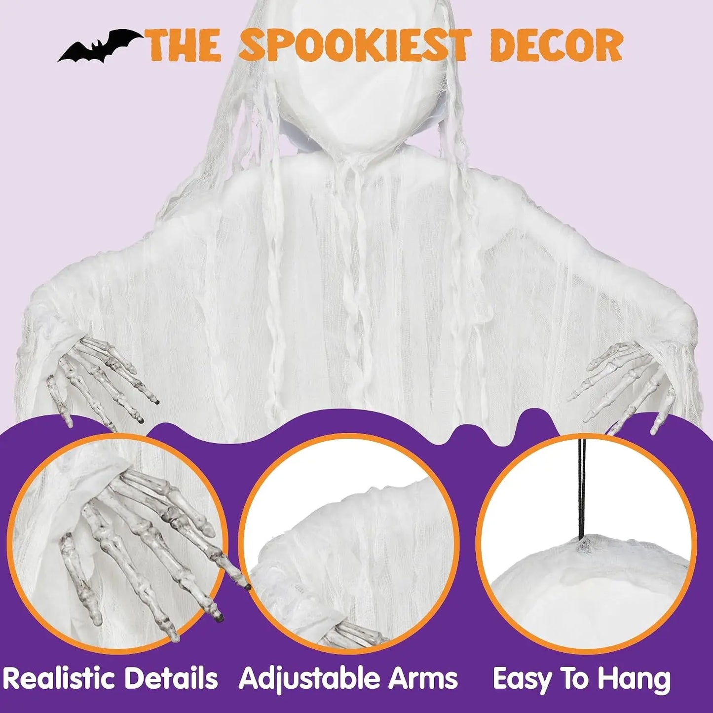 63” White Faceless Grim Reaper Halloween Hanging Ghost Decorations Outdoor in White Horror Robe for Halloween Tree Yard Party Outside Hanging Decorations Party Supplies