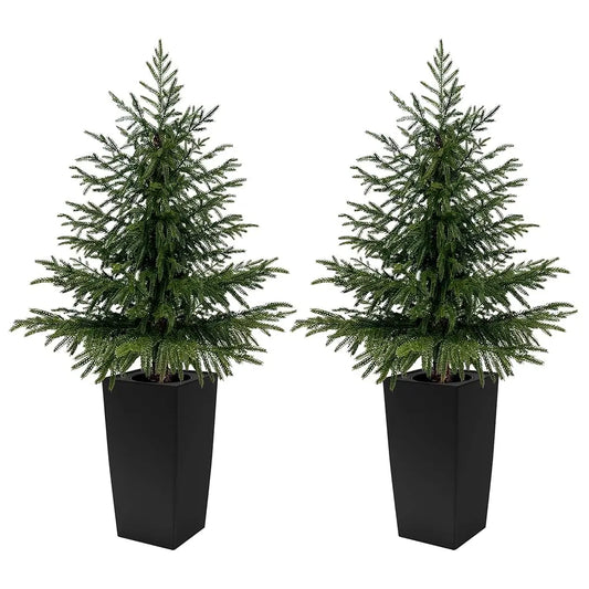 2 Pack 4FT Artificial Norfolk Pine Trees with Large Black Planter, Realistic UV Resistant Faux Pine Plants, Fake Potted Trees for Indoor Outdoor Home, Front Porch, Patio & Christmas Decor