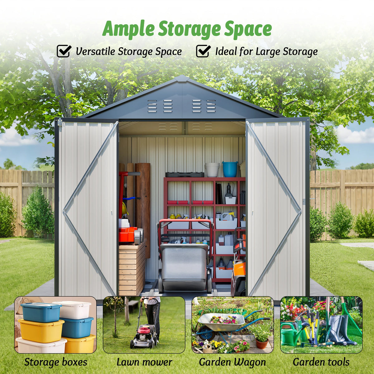 Gihauvia Metal Outdoor Utility Storage Shed With Secure Lockable Doors