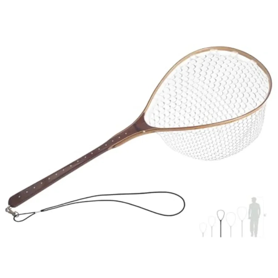 Fly Fishing Net for Freshwater Saltwater Use: Wooden Handle, Black Rubber Mesh, Soft Landing Safety Design Ideal Gift for Men F