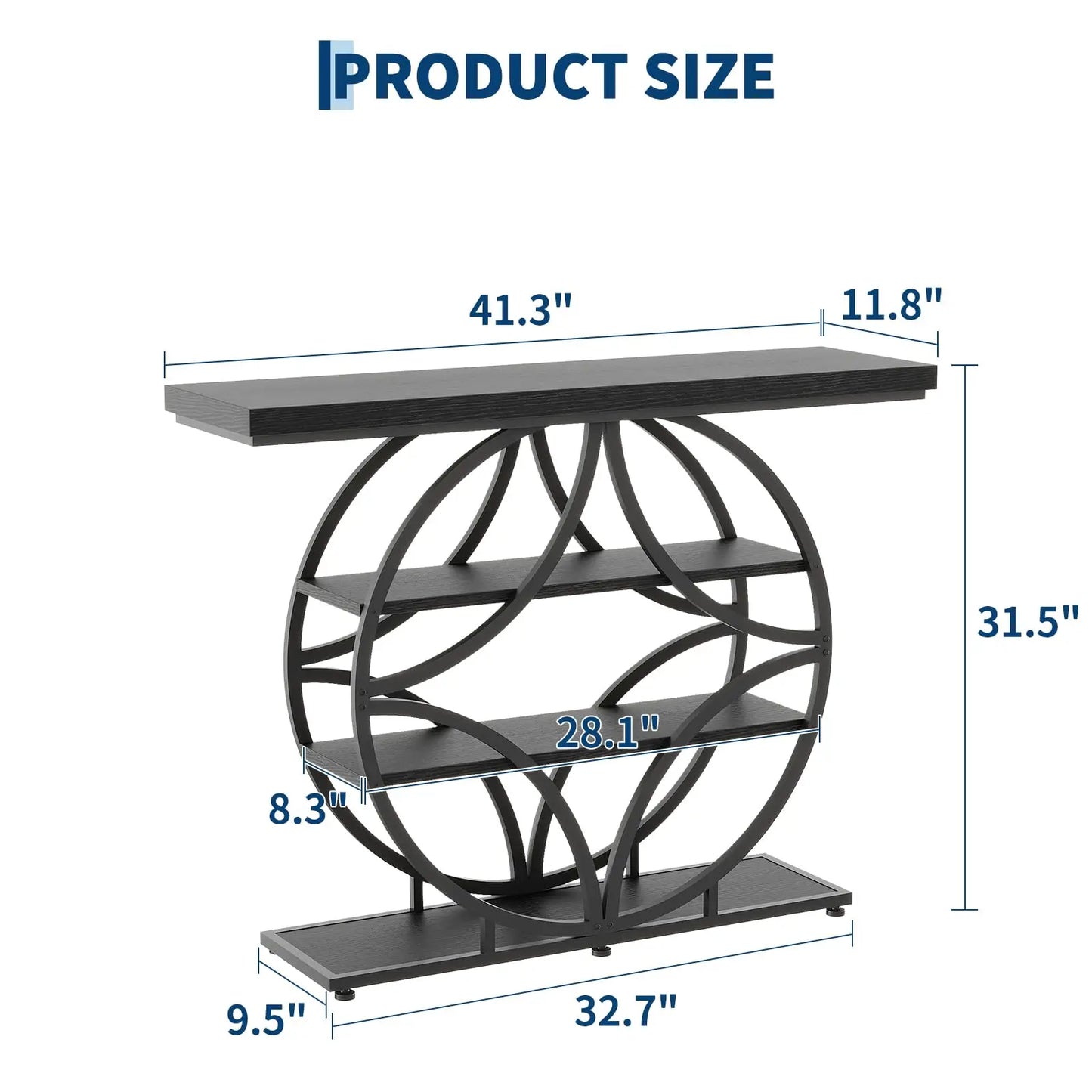 41.3 Inch Console Table With Circle Metal Base, 4 Tier Narrow Entryway Sofa Table, Industrial Hallway Accent Table