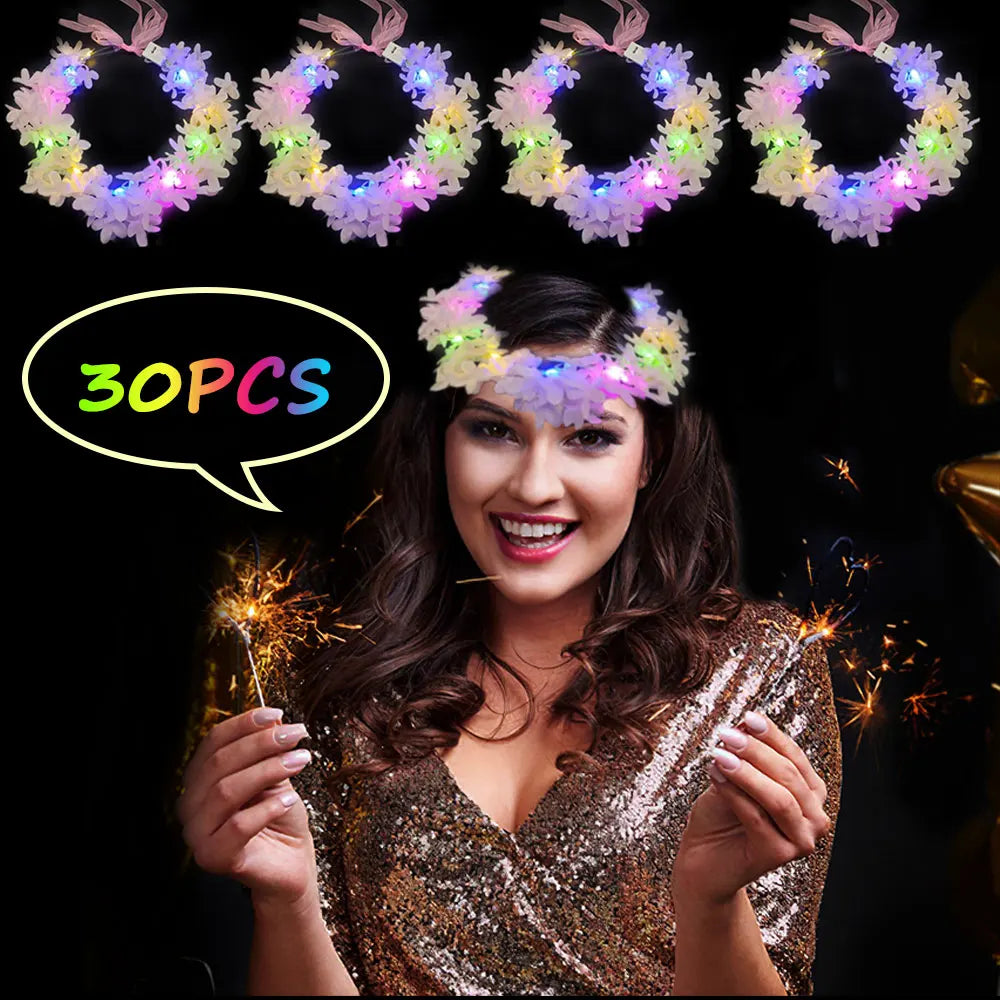 30pcs LED Light-Up Flower Crown Forest Headband, Christmas Festival Glow Neon Party Birthday Women's Light-Up Headwear