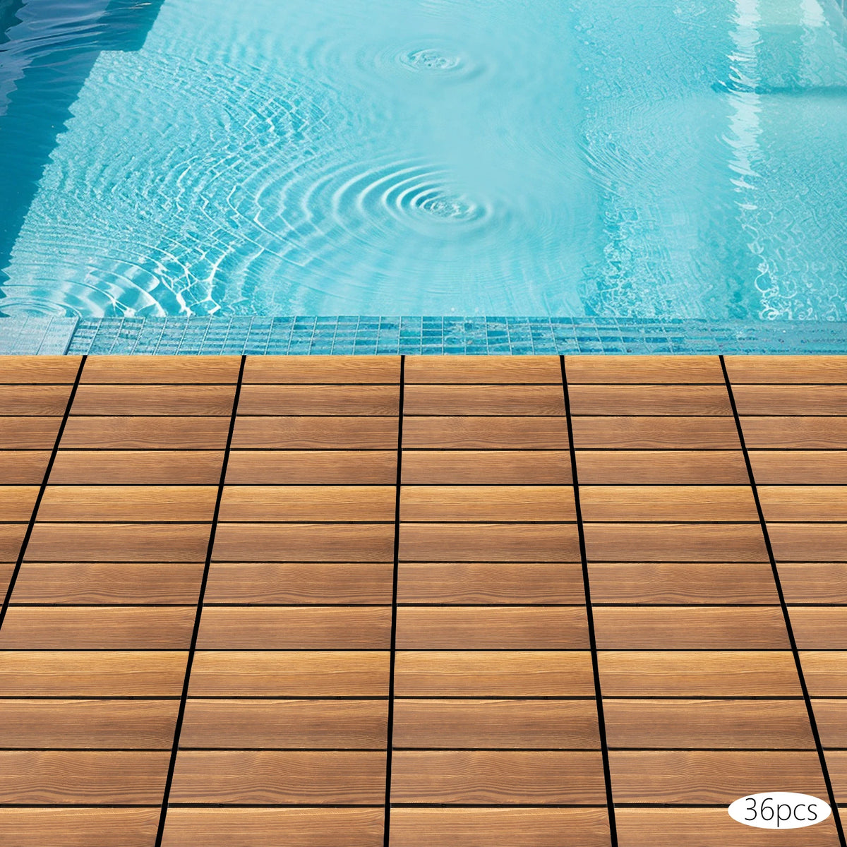 Bymaocar Interlocking Solid Larch Wood Deck Tiles for Outdoor Patio