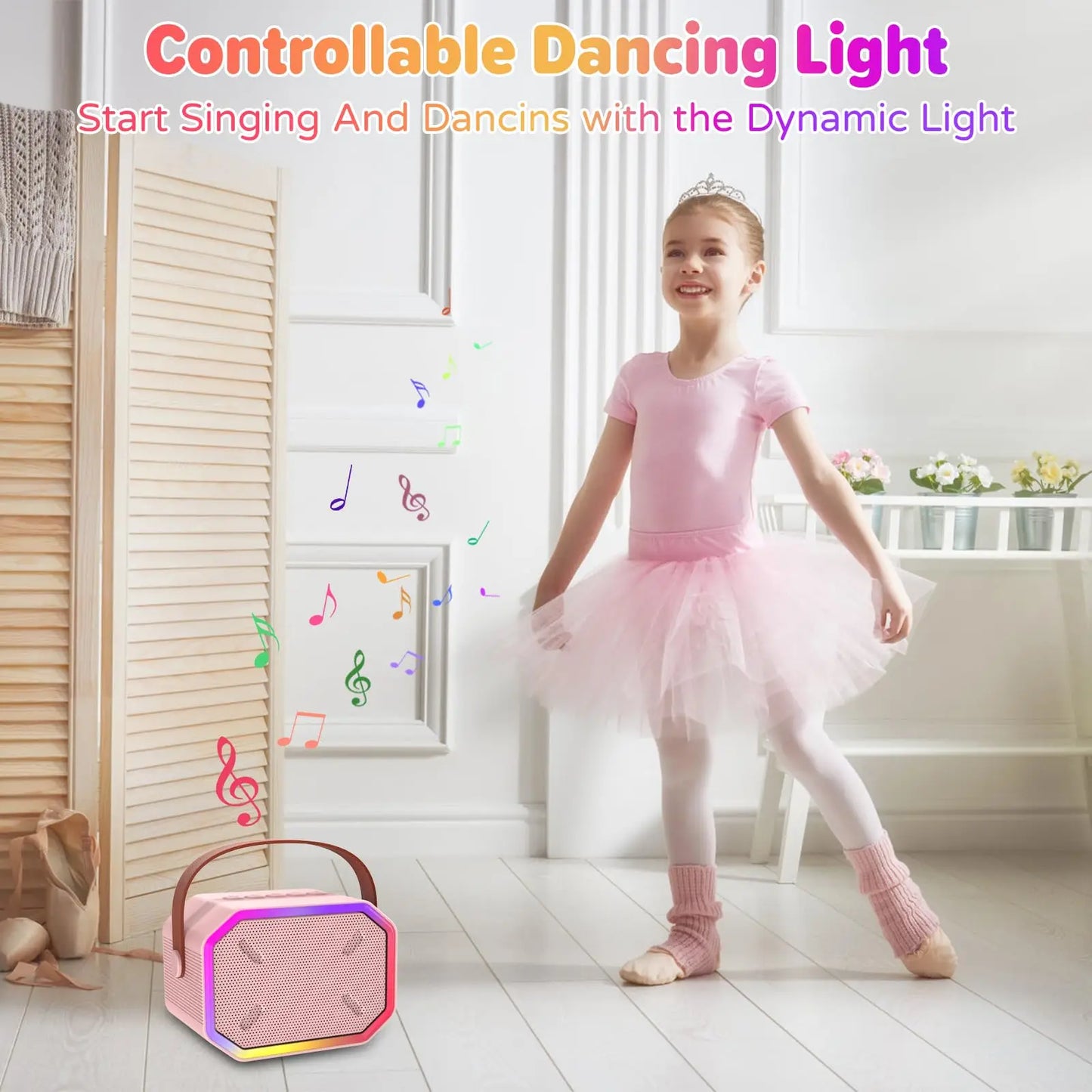RIVGOTC Mini Karaoke Machine for Kids Portable Bluetooth Wireless Microphones