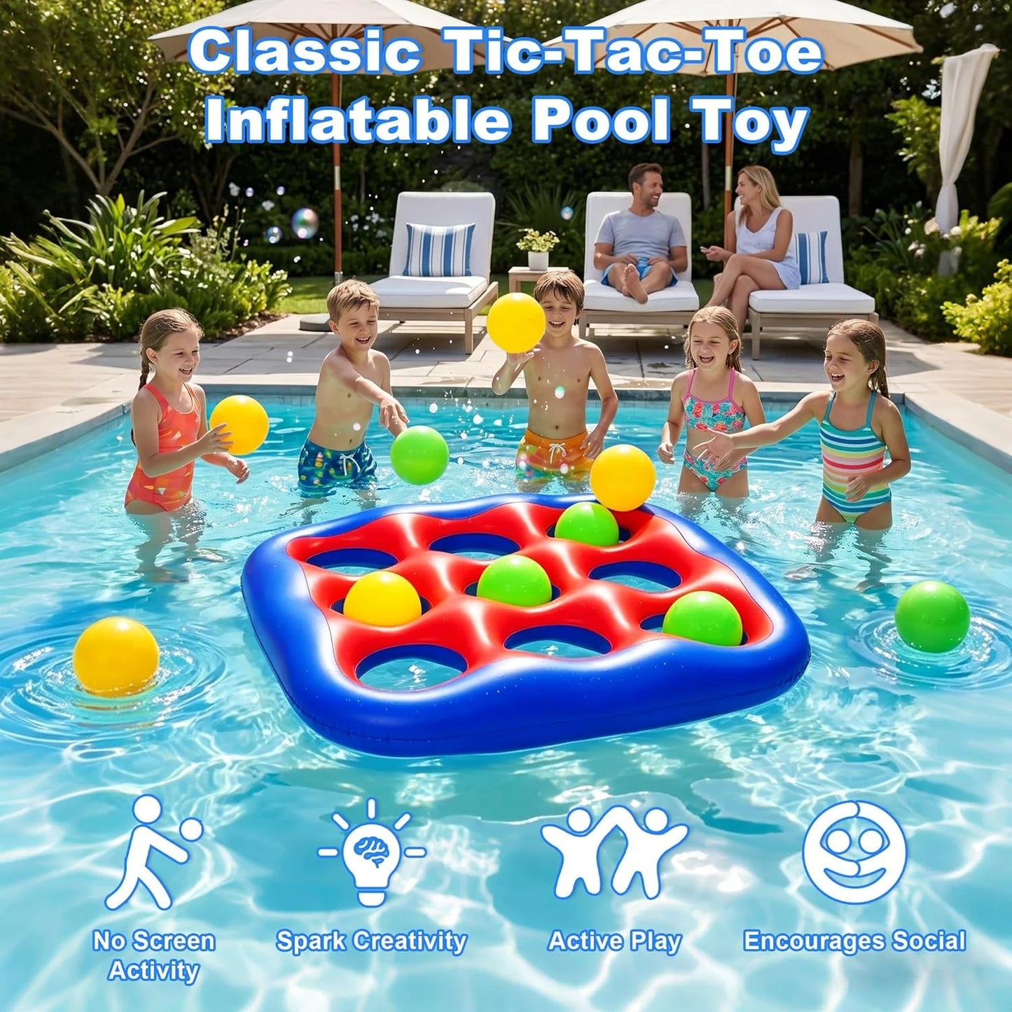 Tic Tac Toe Inflatable Pool Game Set for 2-10 Players