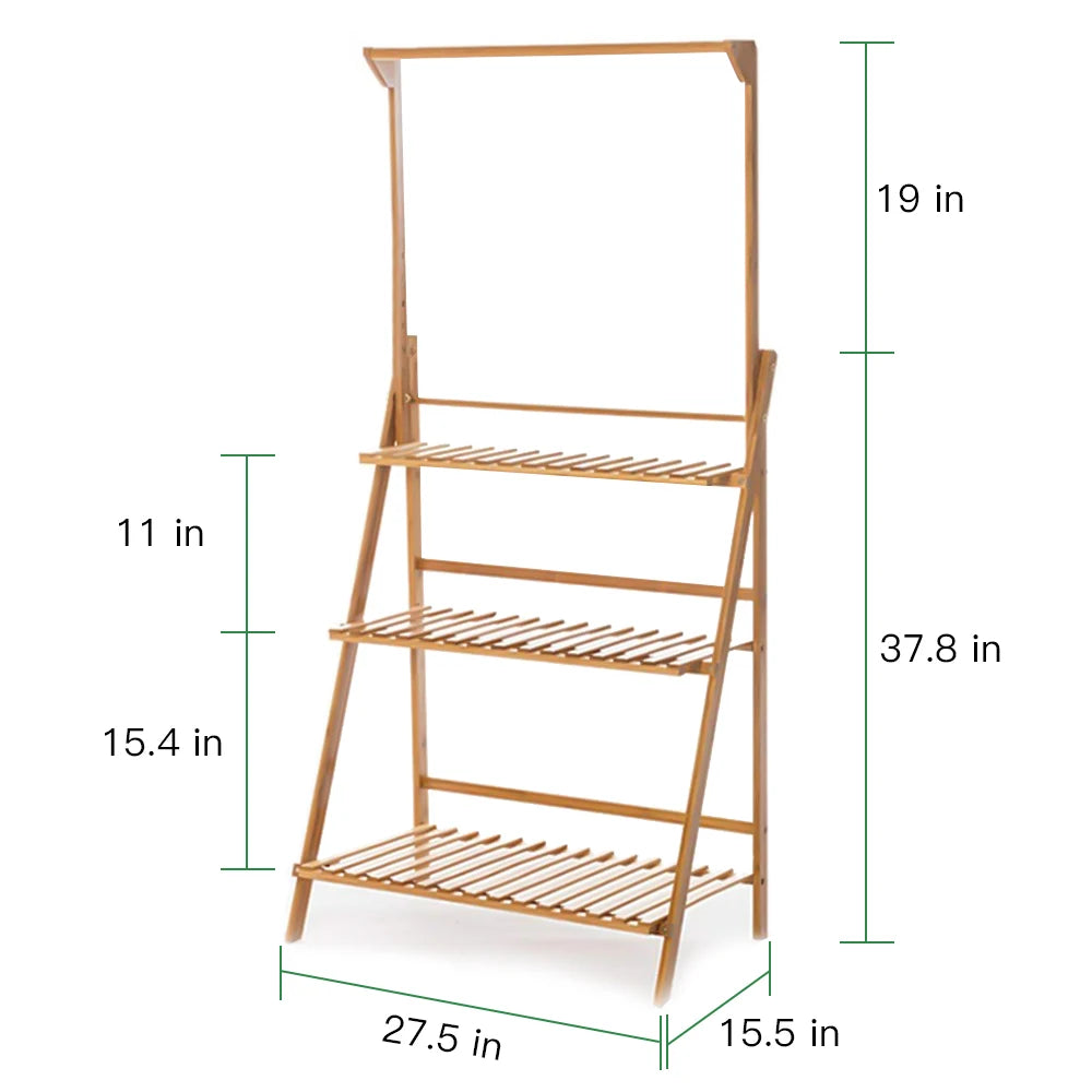 Folding Bamboo Plant Stand for Indoor and Outdoor Flower Pots