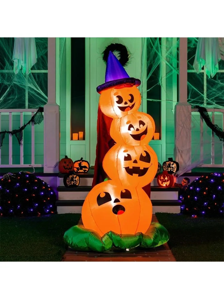6 FT Halloween Inflatables Outdoor Decorations Blow Up Yard Decorations Inflatable Pumpkins with Witch Hat with Build-in LEDs, Stacked Pumpkins Blow Ups for Yard Halloween Decor Photobooth Props
