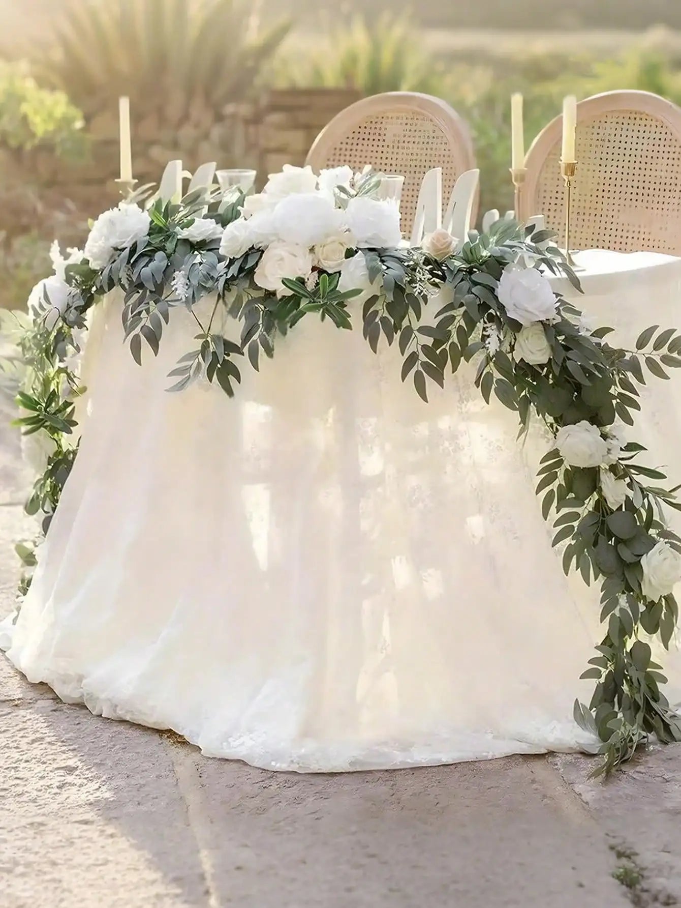 Eucalyptus Garland Elegant Romantic 6FT Artificial White Flowers Greenery Floral Vine Garland For Wedding Arch Table Decor Centerpieces Bridal Shower Party Supplies Housewarming Gift Christmas Decor