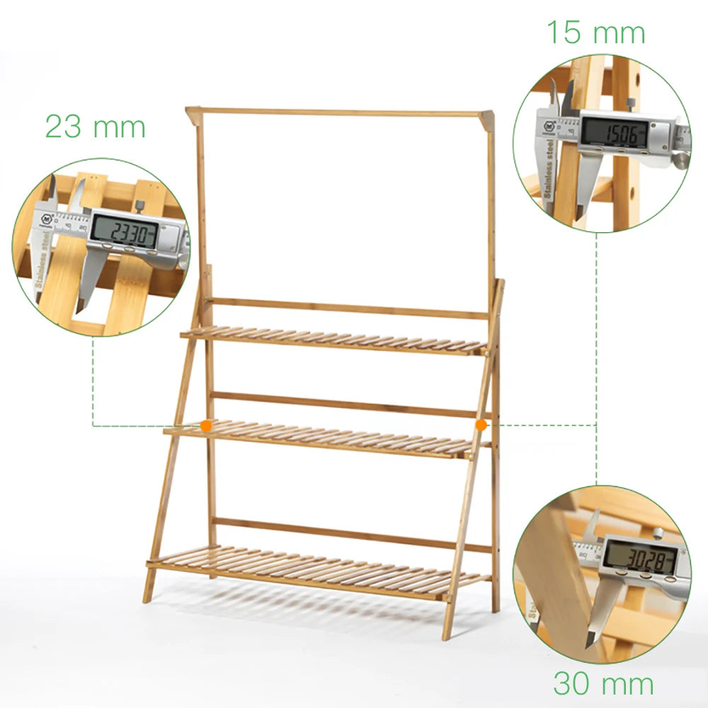 Folding Bamboo Plant Stand for Indoor and Outdoor Flower Pots
