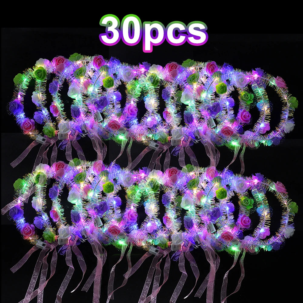 29pcs Sparkling LED Headbands with Rose Rings for Christmas Party Hats, Suitable for Wedding, Birthday, Valentine's Day Headwear