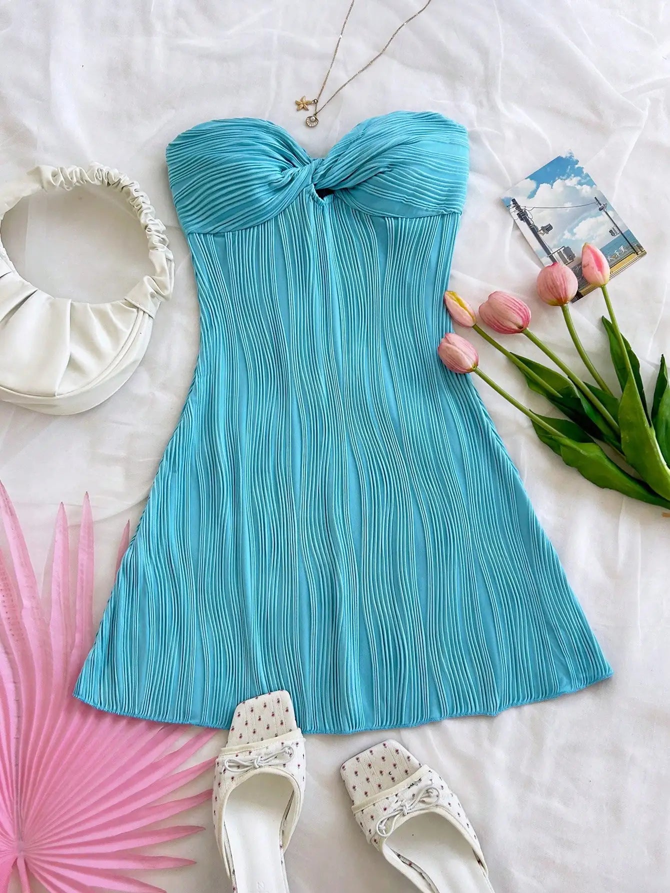 Strapless Twist Knot A-Line Dress For Summer Vacation