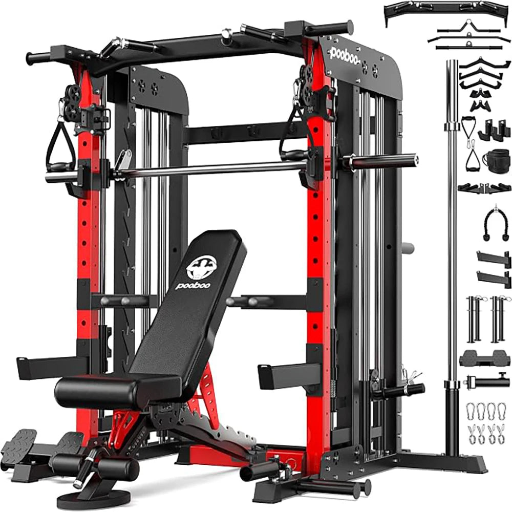 Pooboo Power Cage Smith Machine With Home Gym Cable System