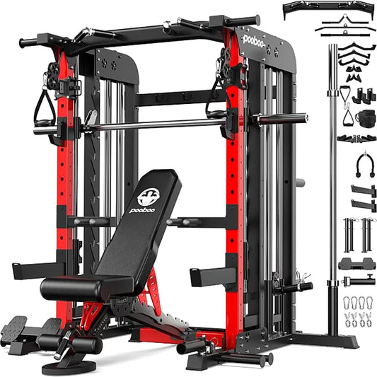 Pooboo Power Cage Smith Machine With Home Gym Cable System