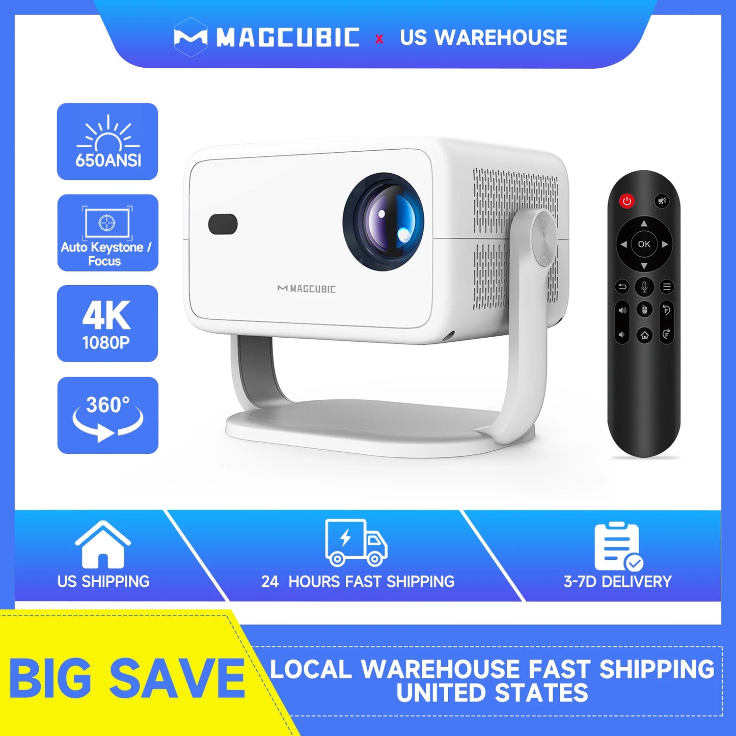 Magcubic 4K Projector Auto Focus Keystone Android 11 WiFi6