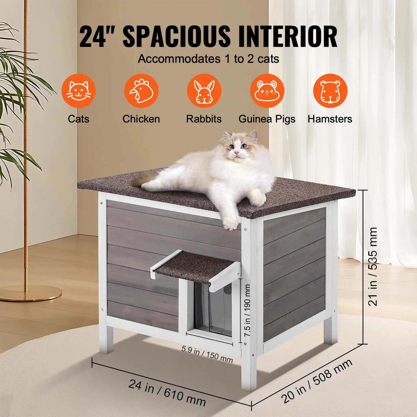 SucceBuy Outdoor Wooden Cat House Weatherproof Shelter for Cats