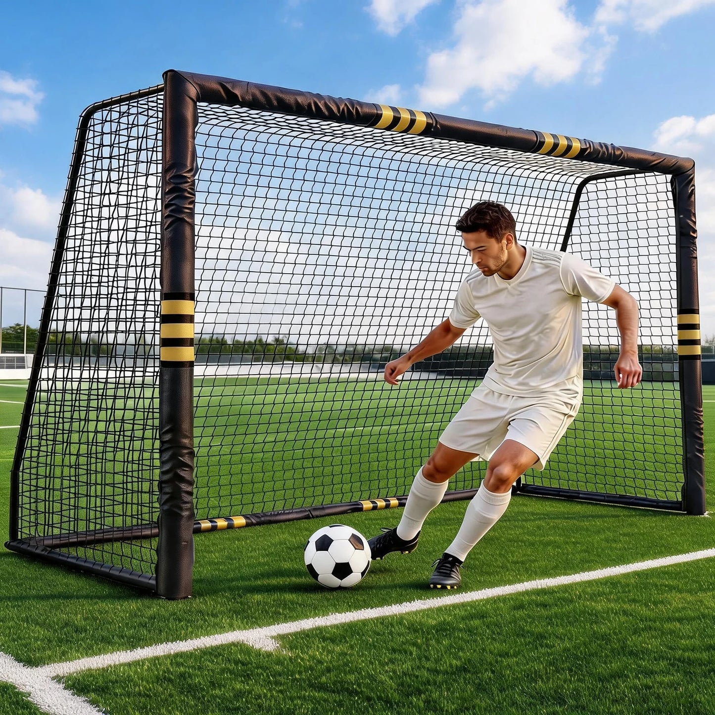 HiMISS Heavy Duty Galvanized Steel Backyard Soccer Goal Set