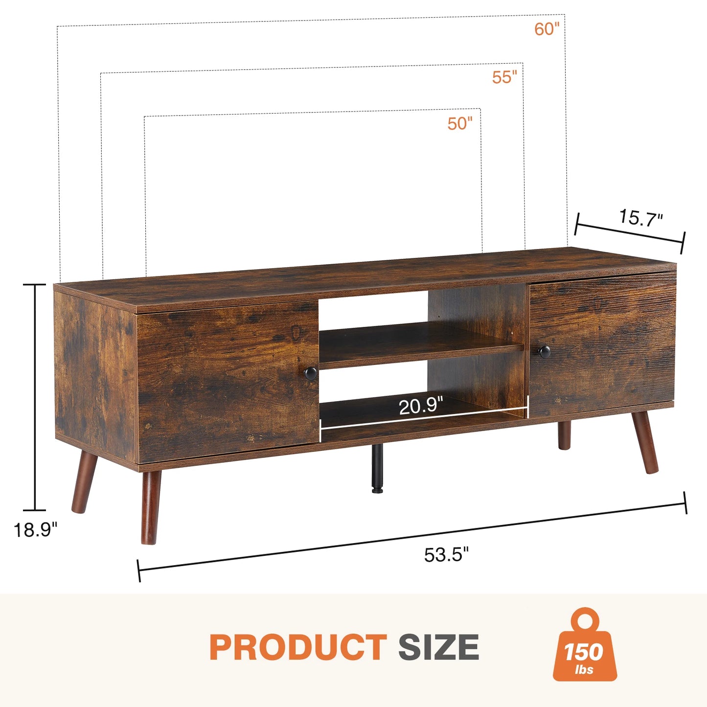 Wooden TV Stand 50 To 60 Inch TV With StorageCompartments