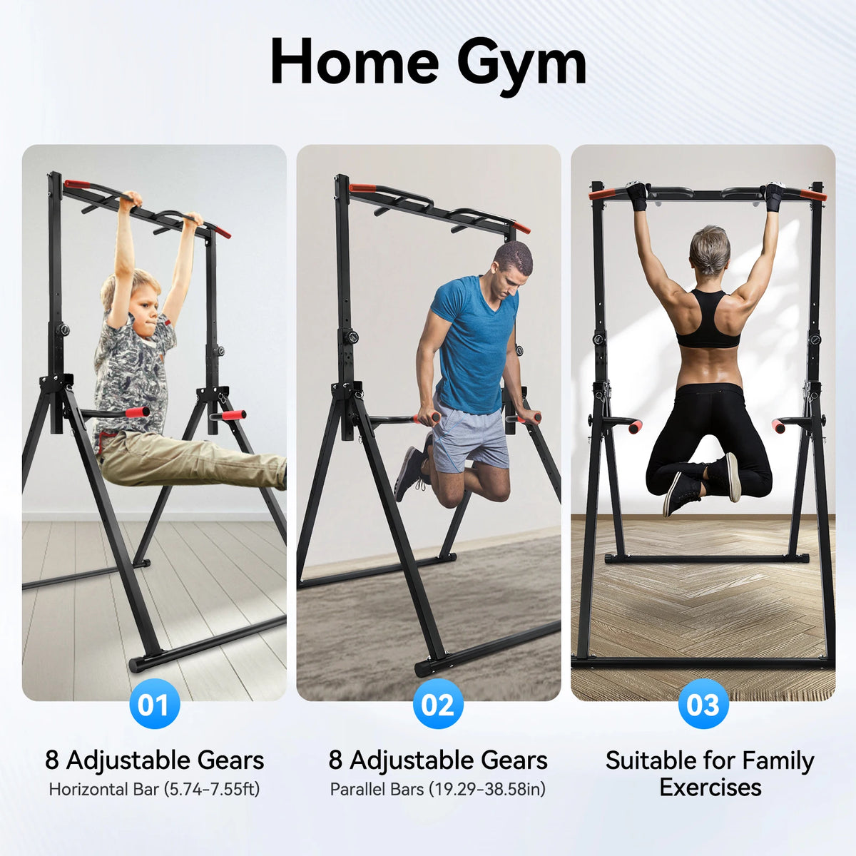 Heavy Duty Adjustable Pull Up Bar Station Foldable Frame