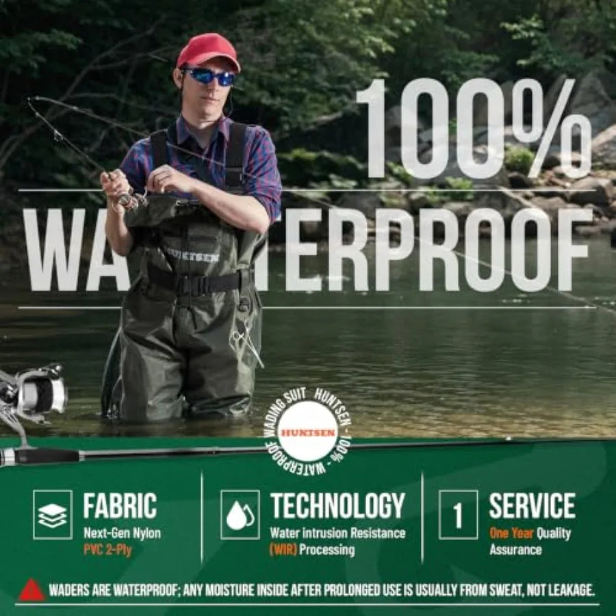 Fishing Waders for Men Women - 2-Ply Nylon/PVC Waterproof Hunting Chest Waders with Boot HangerandPhone Case, Size9-13