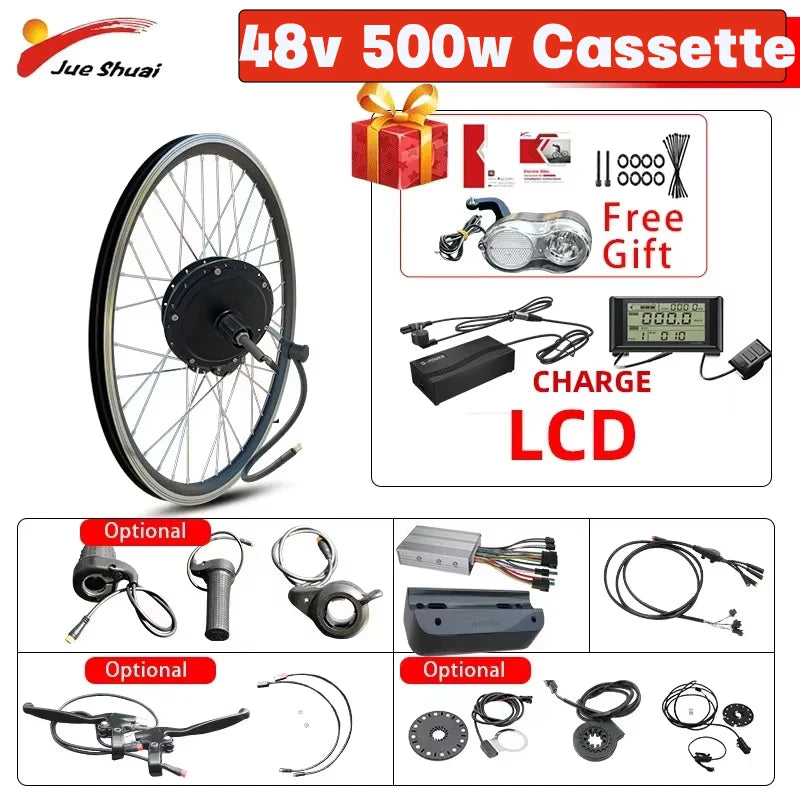 Jueshuai 48V 500W Ebike Conversion Kit Brushless Hub Motor Battery