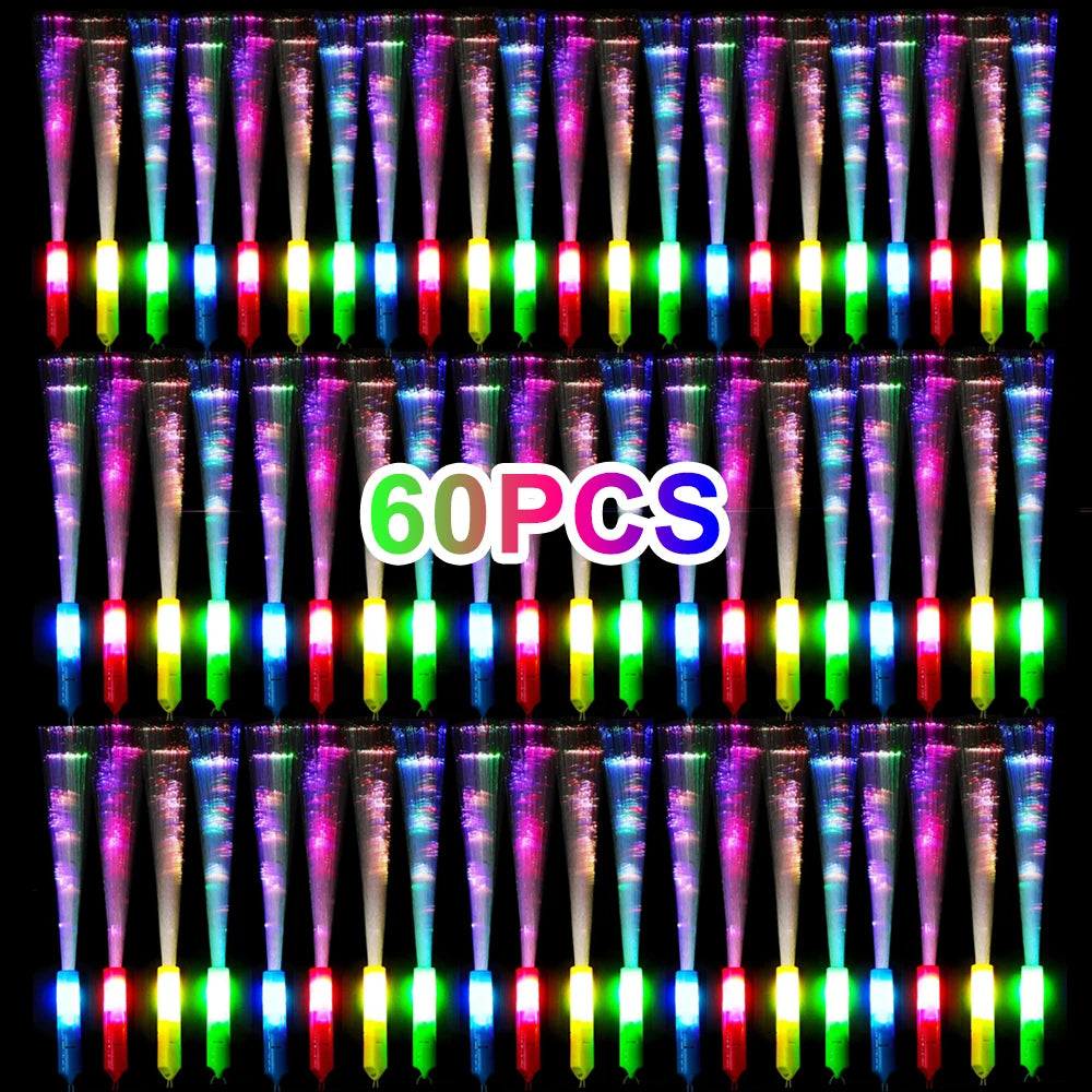 60pcs Colorful LED Glow Fiber Optic Fluorescent Sticks, Party Wands, Batons, DJ Flashing Glow Sticks, Bulk Foam Glow Sticks, Col