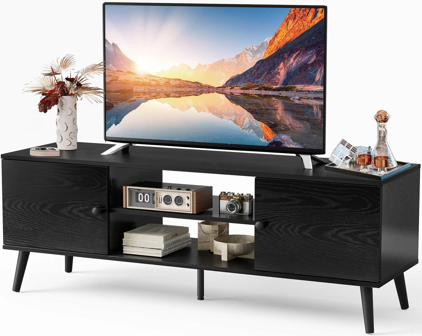 Wooden TV Stand 50 To 60 Inch TV With StorageCompartments