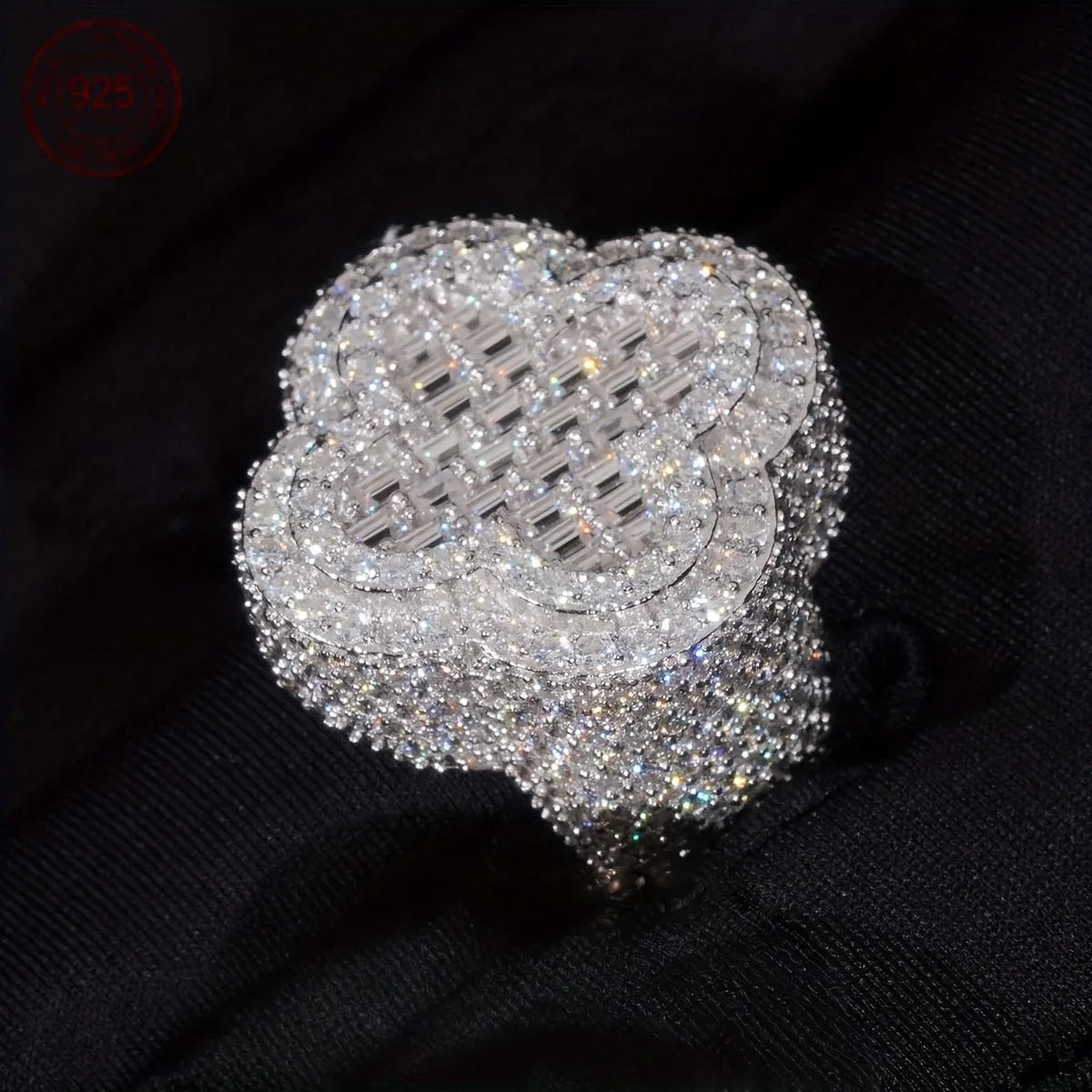 WPOOCC 925 Sterling Silver Cubic Zirconia Clover Ring For Men Gold Plated
