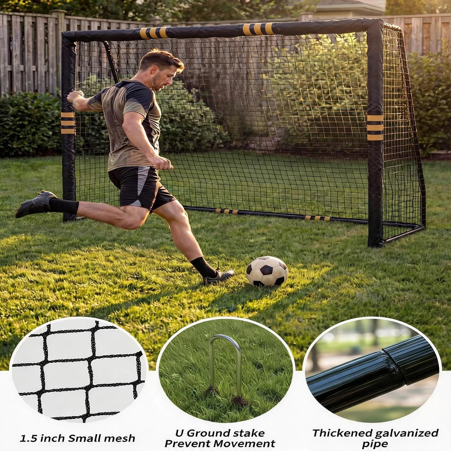 HiMISS Heavy Duty Galvanized Steel Backyard Soccer Goal Set