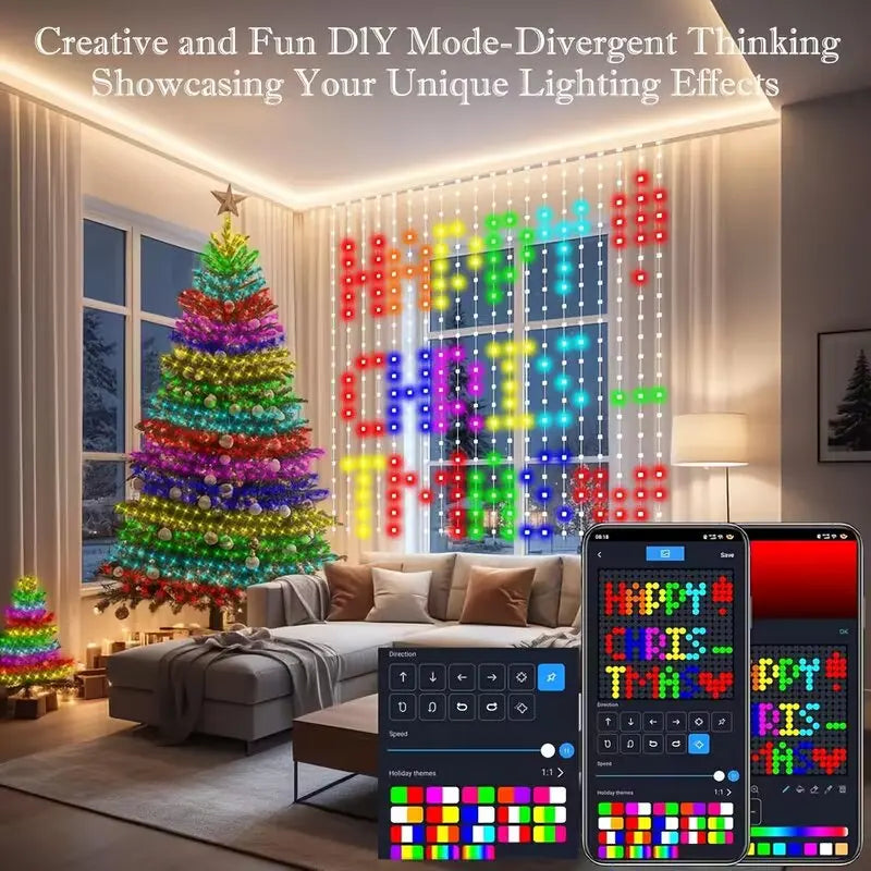 Smart RGB LED Curtain Fairy Lights, Remote-Controlled & Music-Synchronized, Indoor Outdoor Christmas Decoration Lights