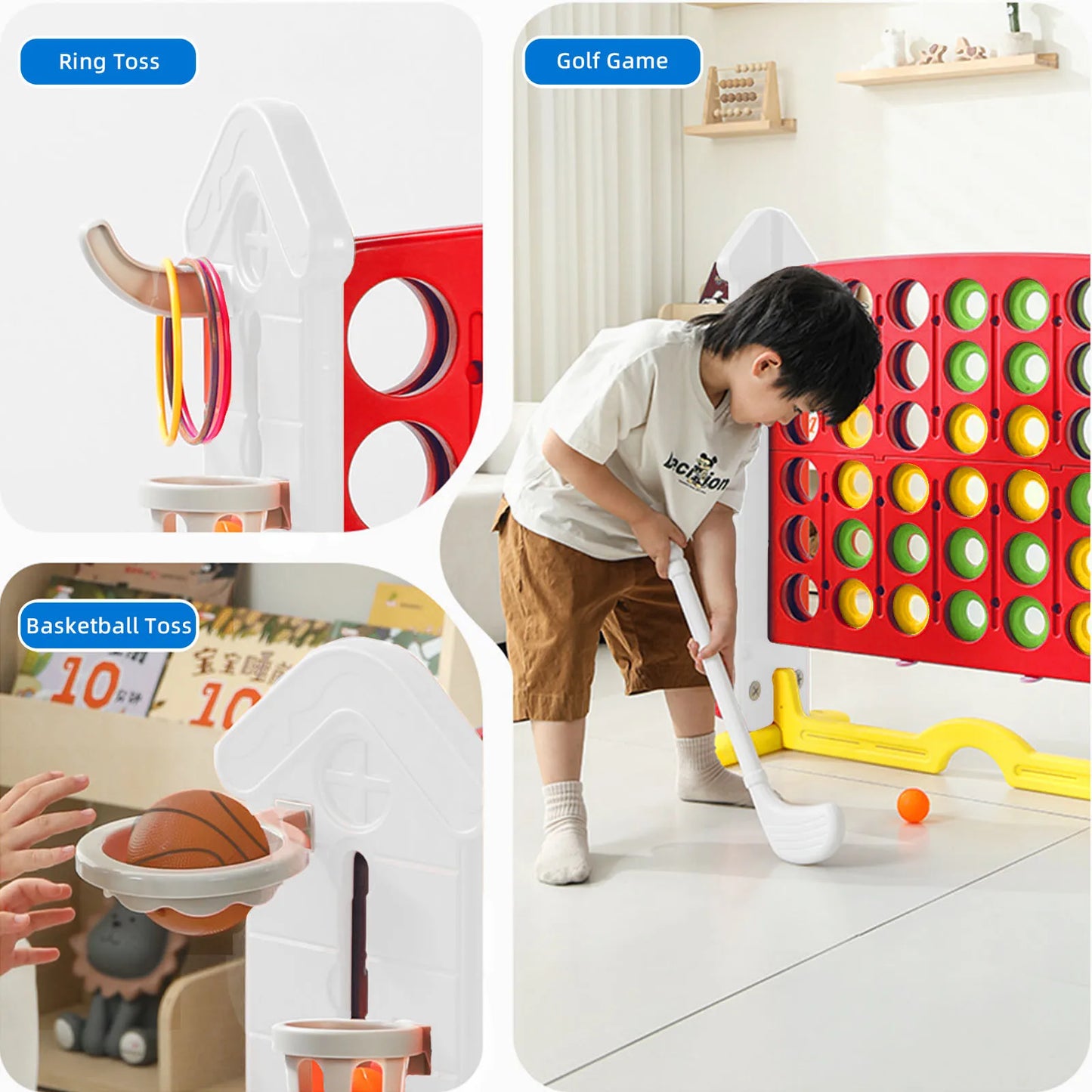 Giant Connect Four Game Set - Height-Adjustable Giant Yard Game, 4-Row Large Floor Connect 4 Game for Backyard & Patio, Family O