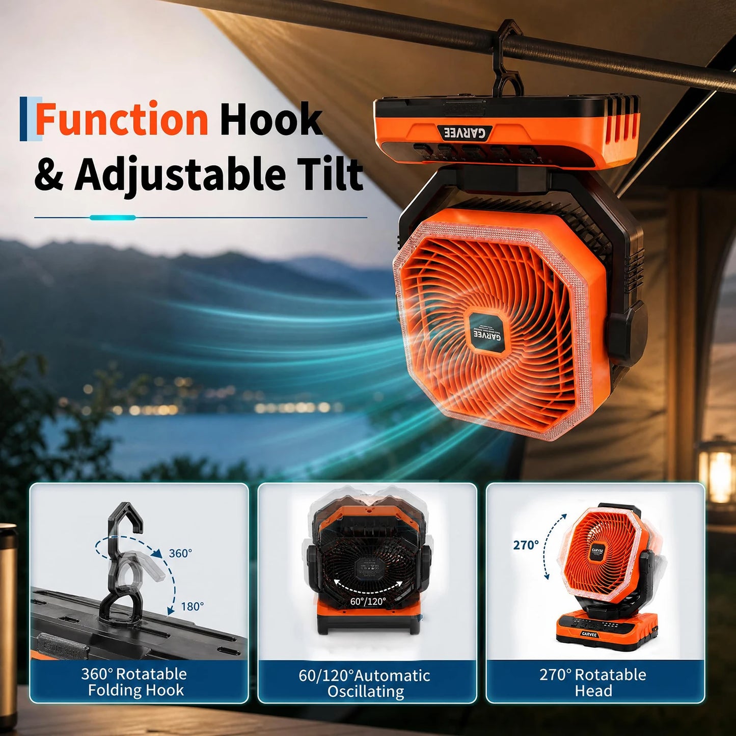 HiMISS Portable Camping Fan With Remote Timer And Led Light