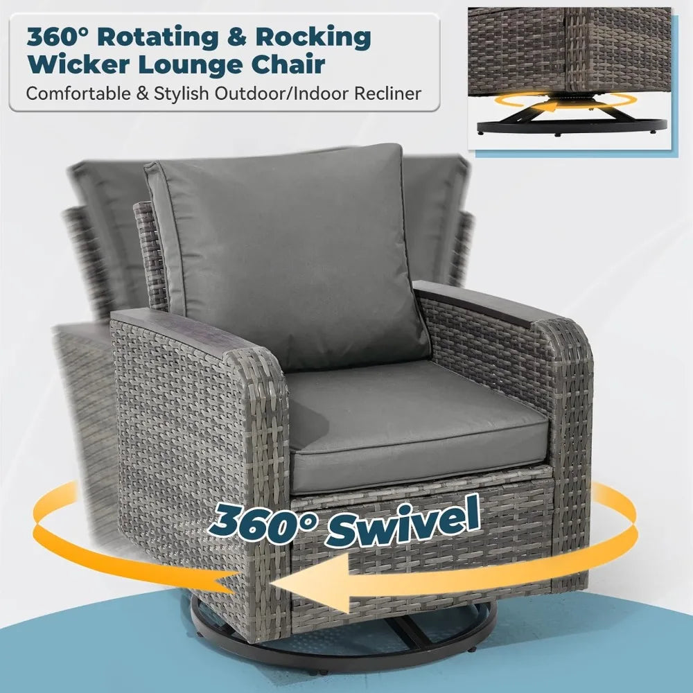 Wicker Patio Set With Swivel Chairs And Side Table For Outdoor Use