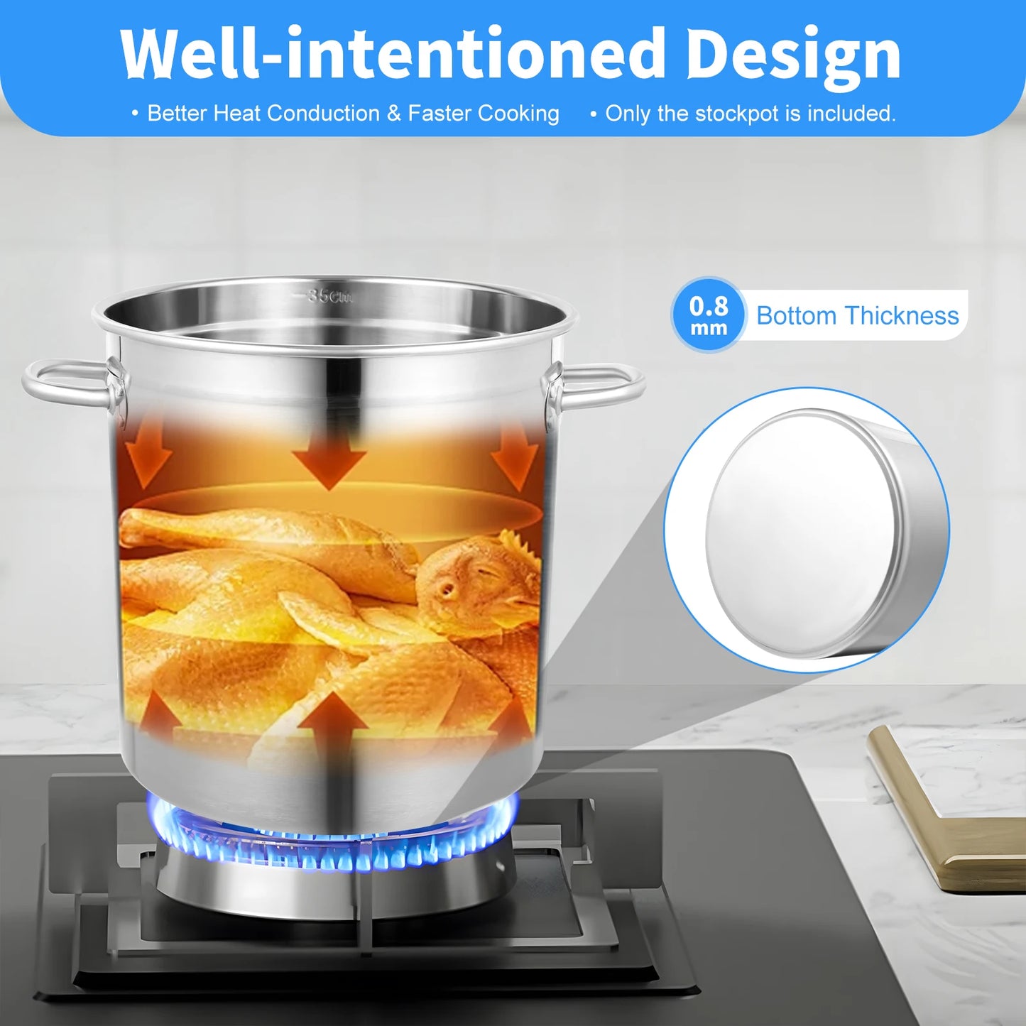 35/50/70L Soup Pot with Cover&Handles, Multi-functional Stainless Steel Stock Pot for Storing Liquid/solid Items