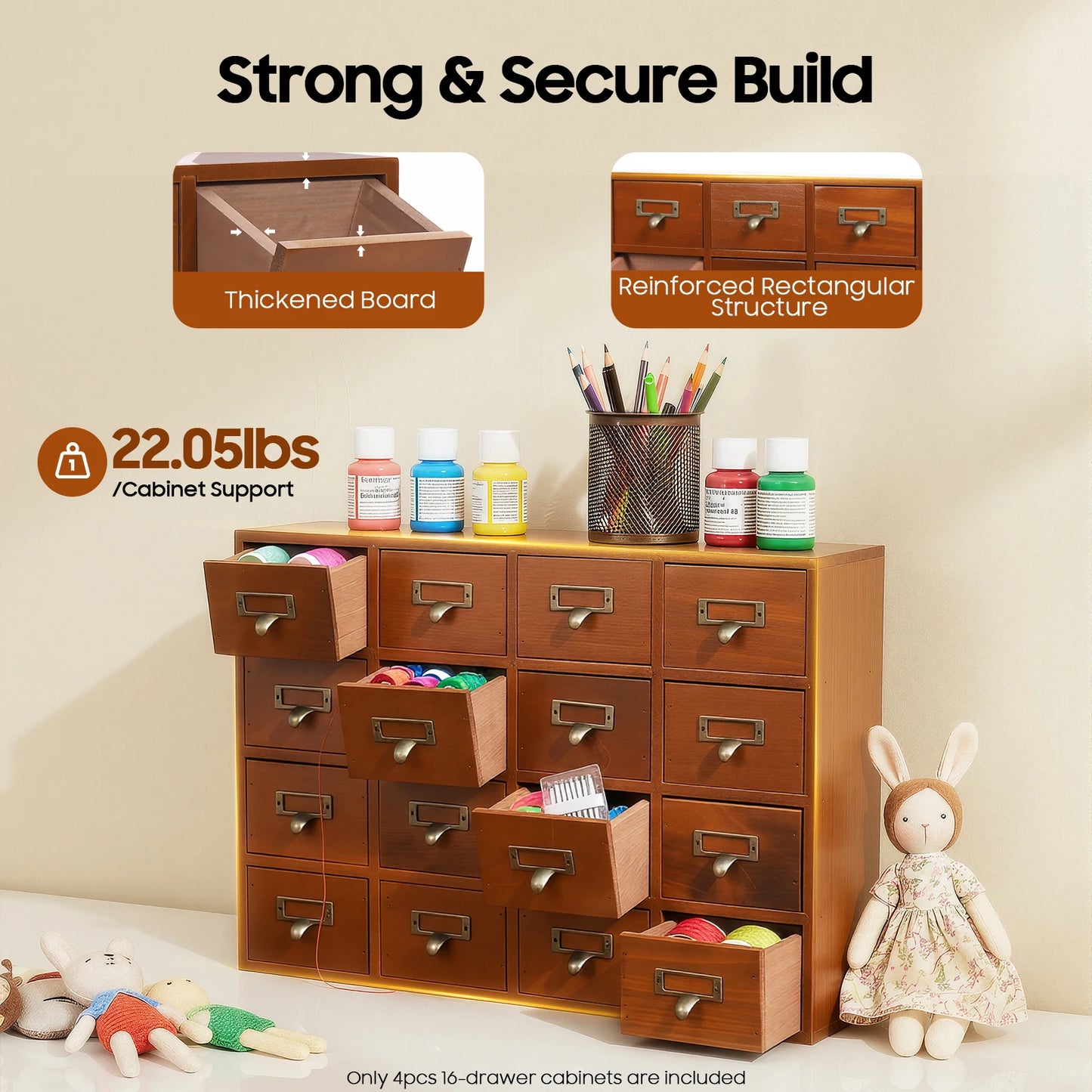 64 Drawer Pine Wood Tabletop Storage Cabinet For Home Office