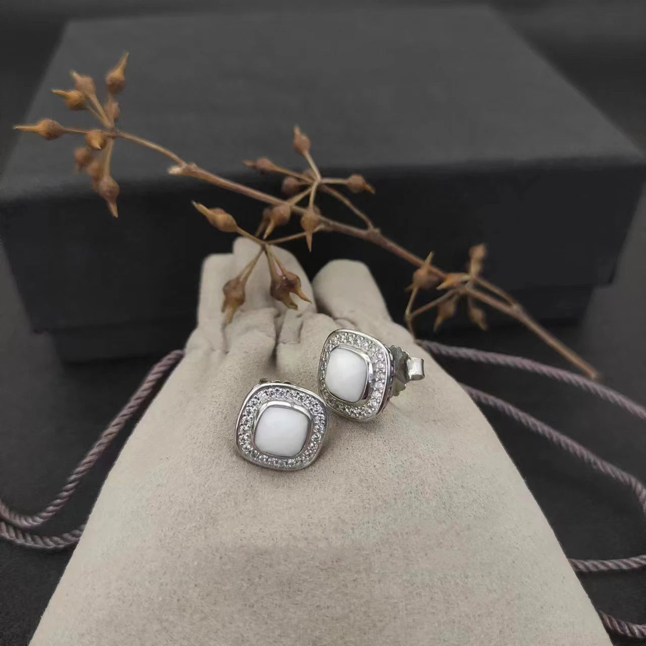 Sterling Silver Zircon Necklace And Earrings Set For Unisex
