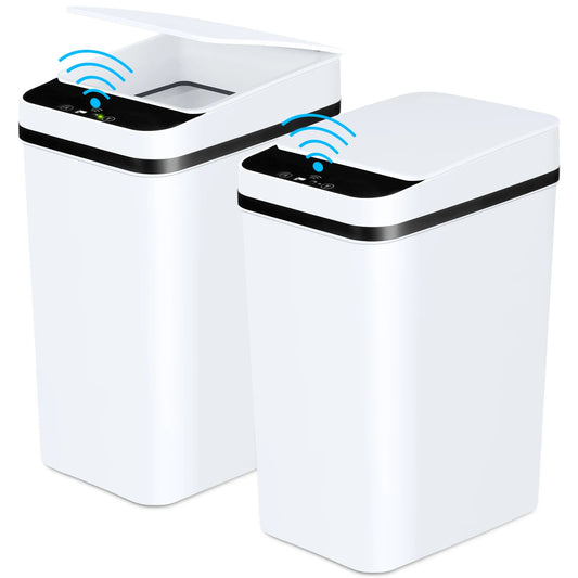 2 Pack 12L Bathroom Automatic Trash Cans Touchless Motion Sensor Slim with Lid for Bathroom Bedroom Living Room Office White
