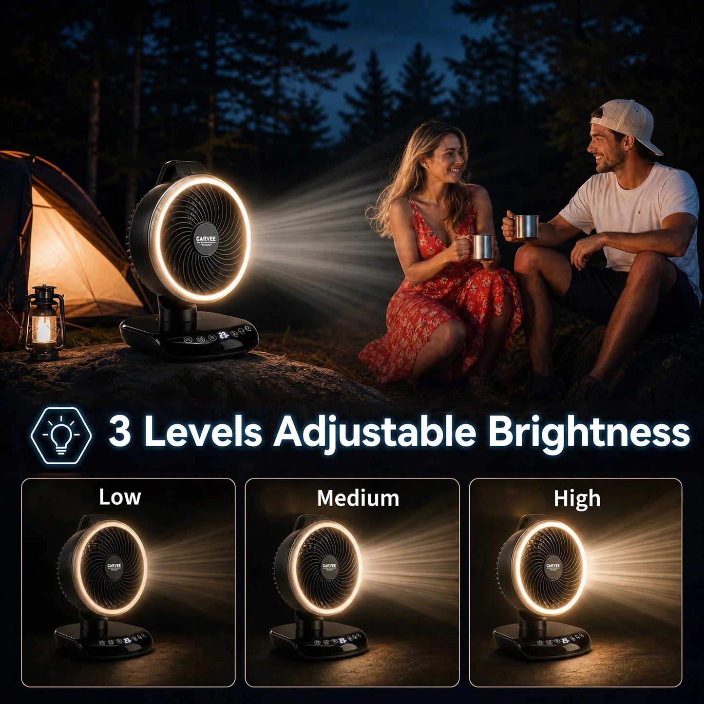 Himiss Portable Camping Fan With LED Light And Timer